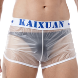 Summer Men's Transparent Swimwear / Mid Waist Letter Print Elastic See-Through Trunks - EVE's SECRETS