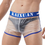 Summer Men's Transparent Swimwear / Mid Waist Letter Print Elastic See-Through Trunks - EVE's SECRETS