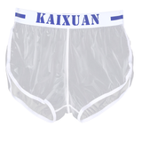 Summer Men's Transparent Swimwear / Mid Waist Letter Print Elastic See-Through Trunks - EVE's SECRETS