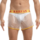 Summer Men's Transparent Swimwear / Mid Waist Letter Print Elastic See-Through Trunks - EVE's SECRETS