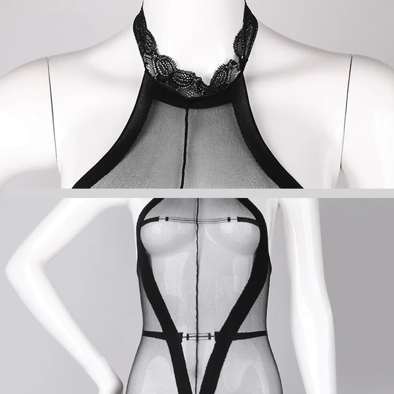 Transparent Erotic Body Stocking for Ladies / Sexy Black Mesh Bodysuit with Open Crotch - EVE's SECRETS