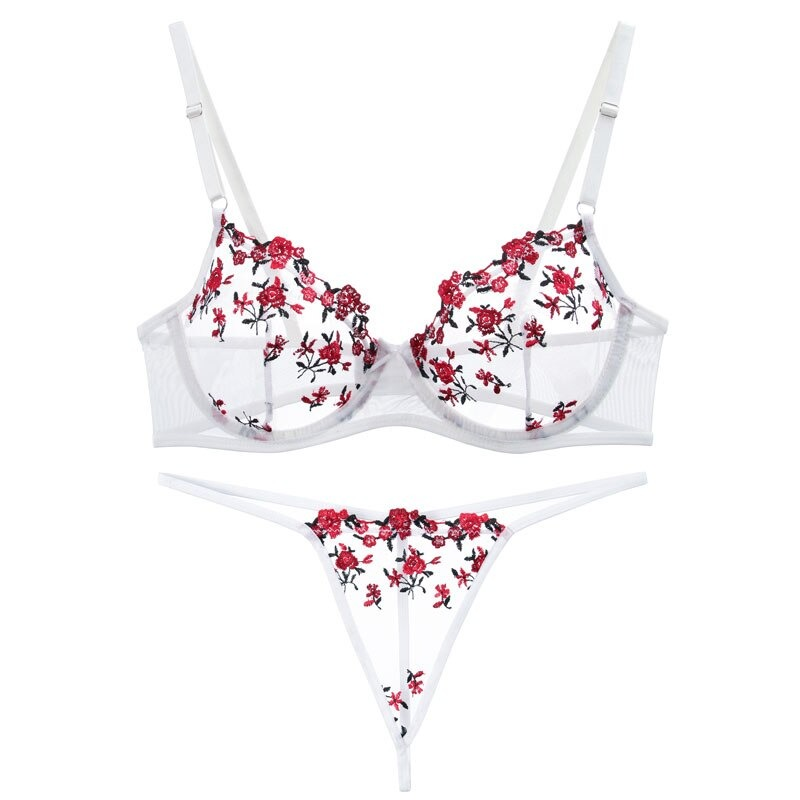 Transparent Women's Lingerie Set / Erotic Underwear with Floral Embroidery - EVE's SECRETS