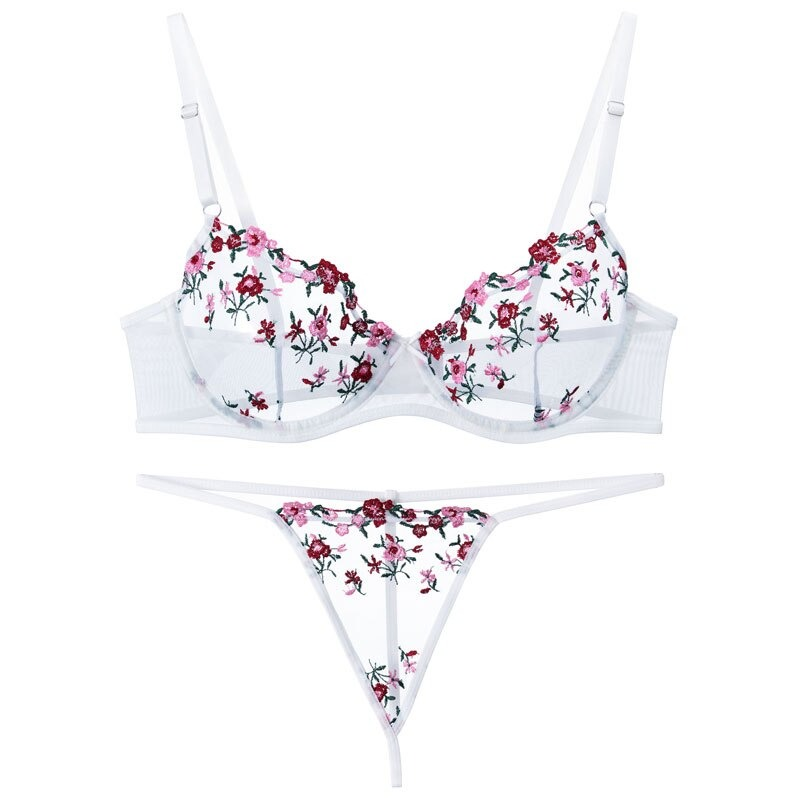 Transparent Women's Lingerie Set / Erotic Underwear with Floral Embroidery - EVE's SECRETS