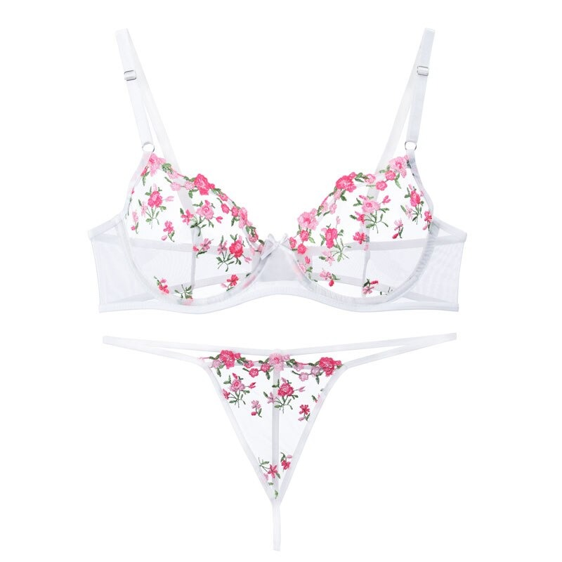 Transparent Women's Lingerie Set / Erotic Underwear with Floral Embroidery - EVE's SECRETS
