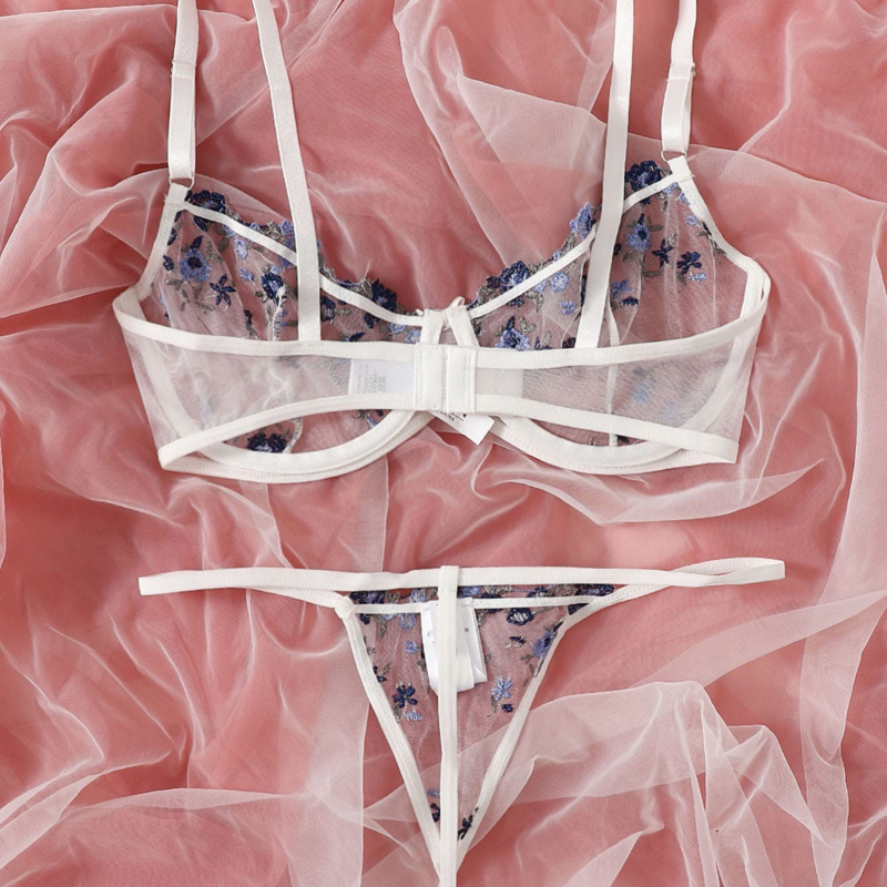 Transparent Women's Lingerie Set / Erotic Underwear with Floral Embroidery - EVE's SECRETS