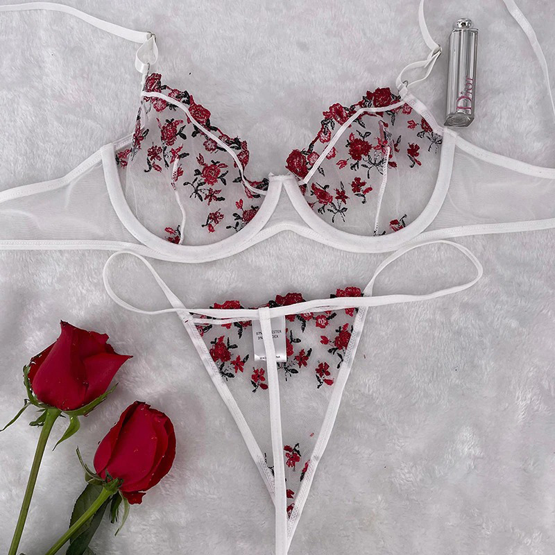 Transparent Women's Lingerie Set / Erotic Underwear with Floral Embroidery - EVE's SECRETS