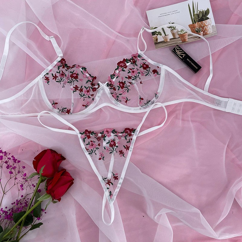 Transparent Women's Lingerie Set / Erotic Underwear with Floral Embroidery - EVE's SECRETS