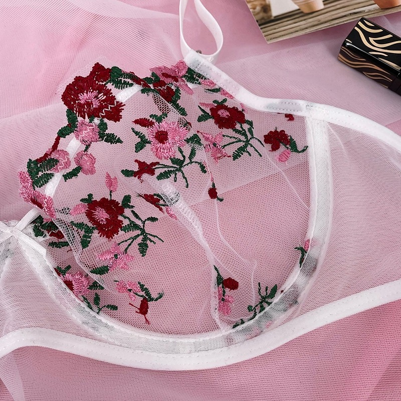 Transparent Women's Lingerie Set / Erotic Underwear with Floral Embroidery - EVE's SECRETS