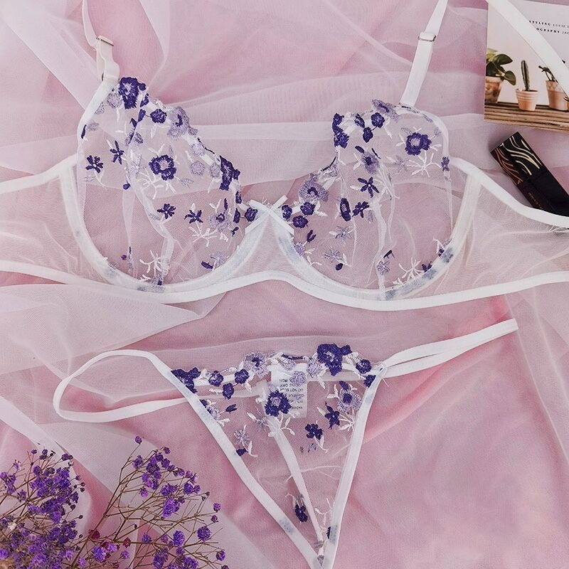 Transparent Women's Lingerie Set / Erotic Underwear with Floral Embroidery - EVE's SECRETS