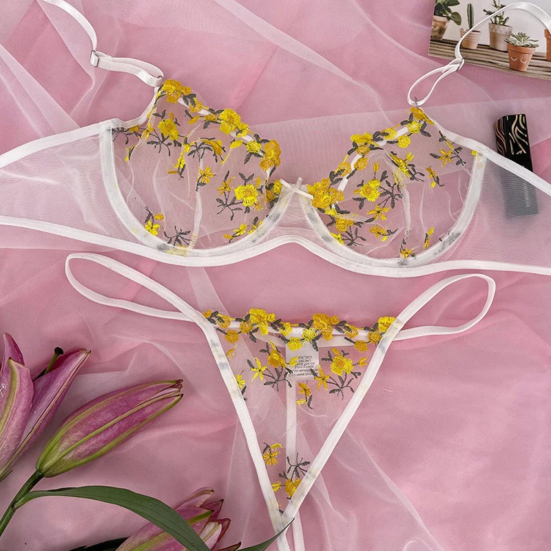 Transparent Women's Lingerie Set / Erotic Underwear with Floral Embroidery - EVE's SECRETS