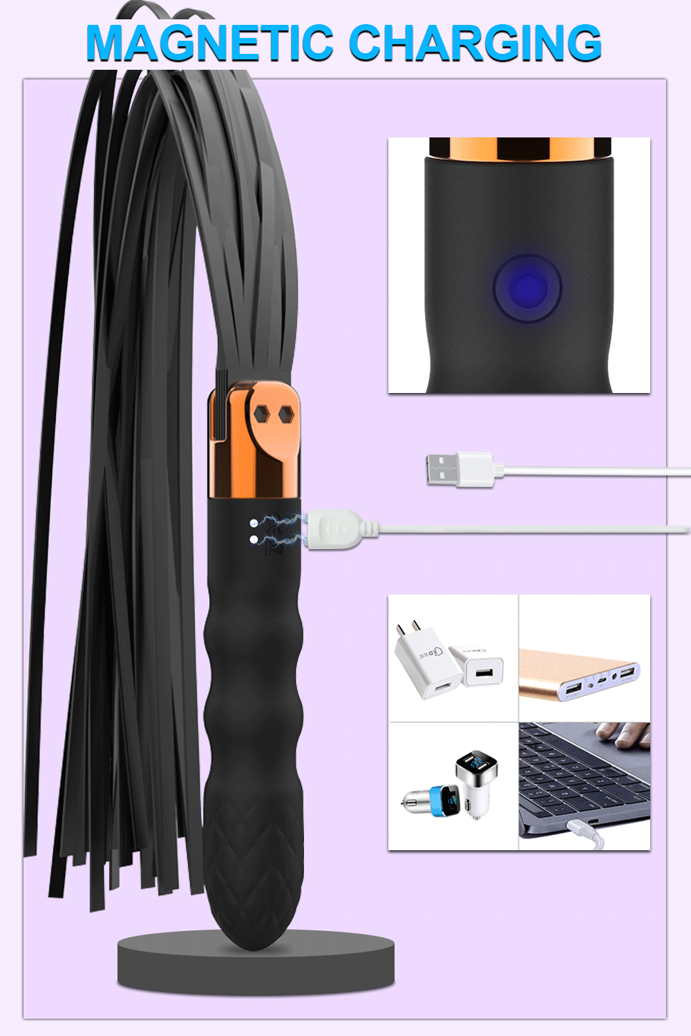 Two-in-One BDSM Slave Whip with Multispeed Vibrator / Fetish Sex Toys for Women and Men - EVE's SECRETS