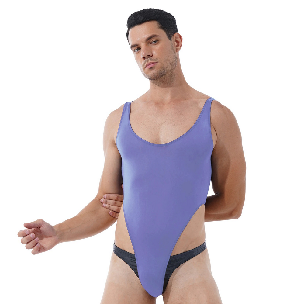 Ultra-thin Exotic Men's Solid Sleeveless Bodysuit / Male Sexy U Neck High Cut Lingerie - EVE's SECRETS