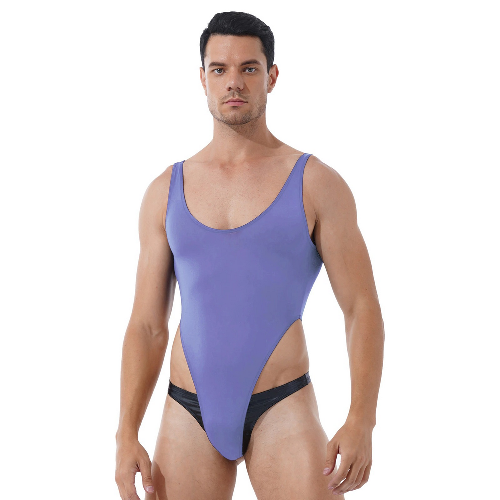 Ultra-thin Exotic Men's Solid Sleeveless Bodysuit / Male Sexy U Neck High Cut Lingerie - EVE's SECRETS
