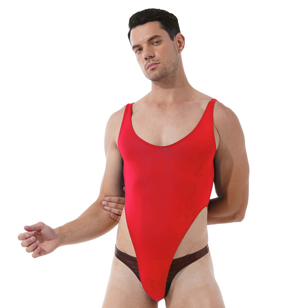 Ultra-thin Exotic Men's Solid Sleeveless Bodysuit / Male Sexy U Neck High Cut Lingerie - EVE's SECRETS