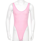 Ultra-thin Exotic Men's Solid Sleeveless Bodysuit / Male Sexy U Neck High Cut Lingerie - EVE's SECRETS