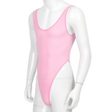 Ultra-thin Exotic Men's Solid Sleeveless Bodysuit / Male Sexy U Neck High Cut Lingerie - EVE's SECRETS