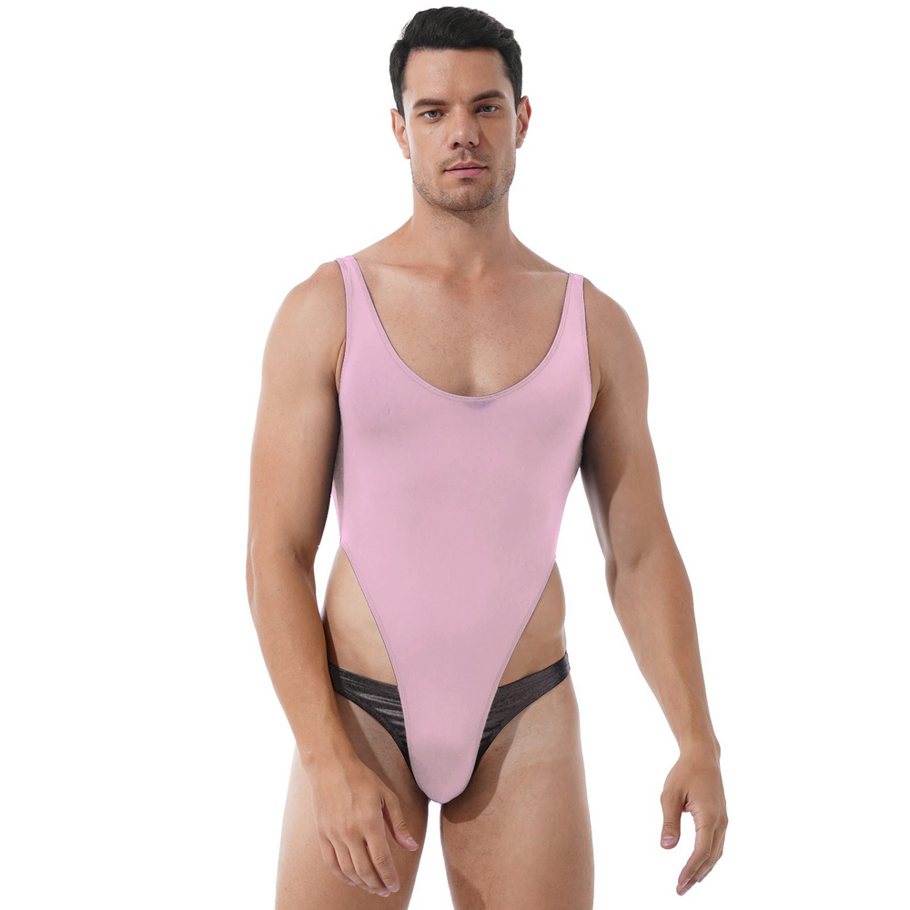 Ultra-thin Exotic Men's Solid Sleeveless Bodysuit / Male Sexy U Neck High Cut Lingerie - EVE's SECRETS