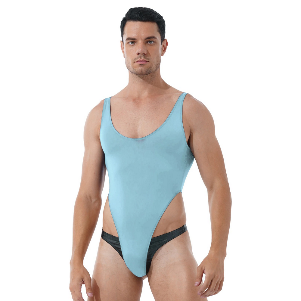 Ultra-thin Exotic Men's Solid Sleeveless Bodysuit / Male Sexy U Neck High Cut Lingerie - EVE's SECRETS