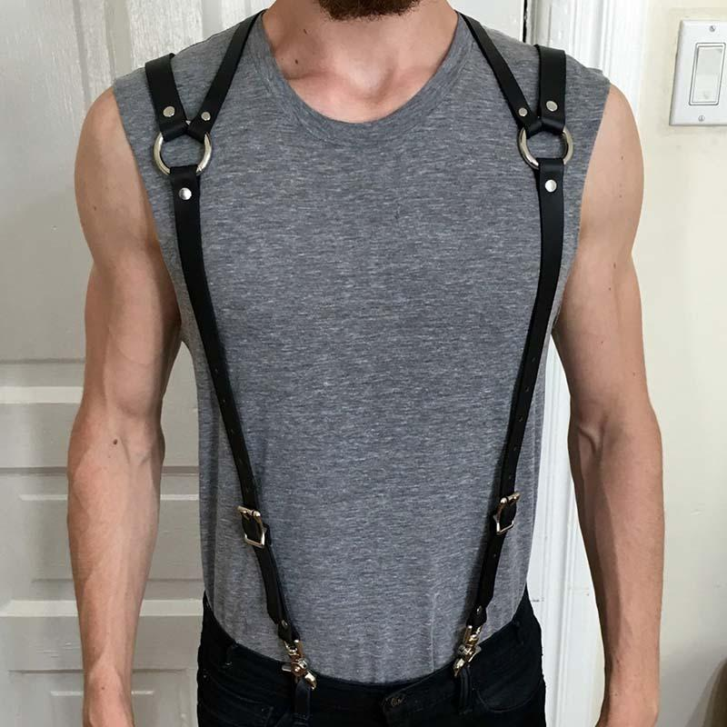 Unique Men's Sexy PU Leather Body Harness / Adjustable Chest Half Suspenders in Fetish - EVE's SECRETS
