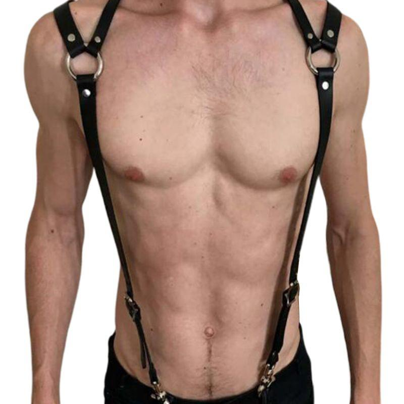 Unique Men's Sexy PU Leather Body Harness / Adjustable Chest Half Suspenders in Fetish - EVE's SECRETS