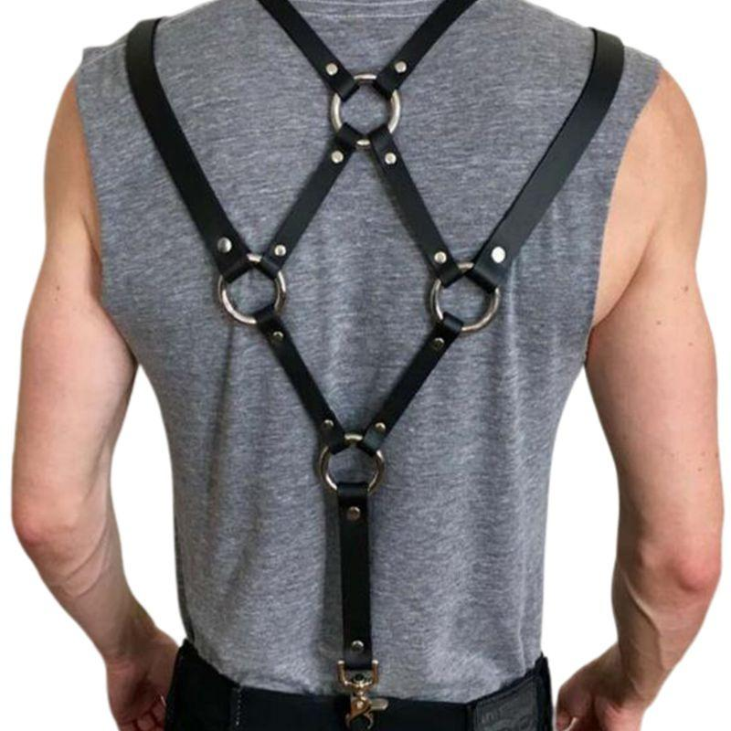 Unique Men's Sexy PU Leather Body Harness / Adjustable Chest Half Suspenders in Fetish - EVE's SECRETS