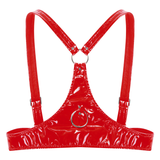 Wet Look Ladies Brassiere with Open Cup / Erotic Patent Leather Lingerie / Adjustable Straps Bra - EVE's SECRETS