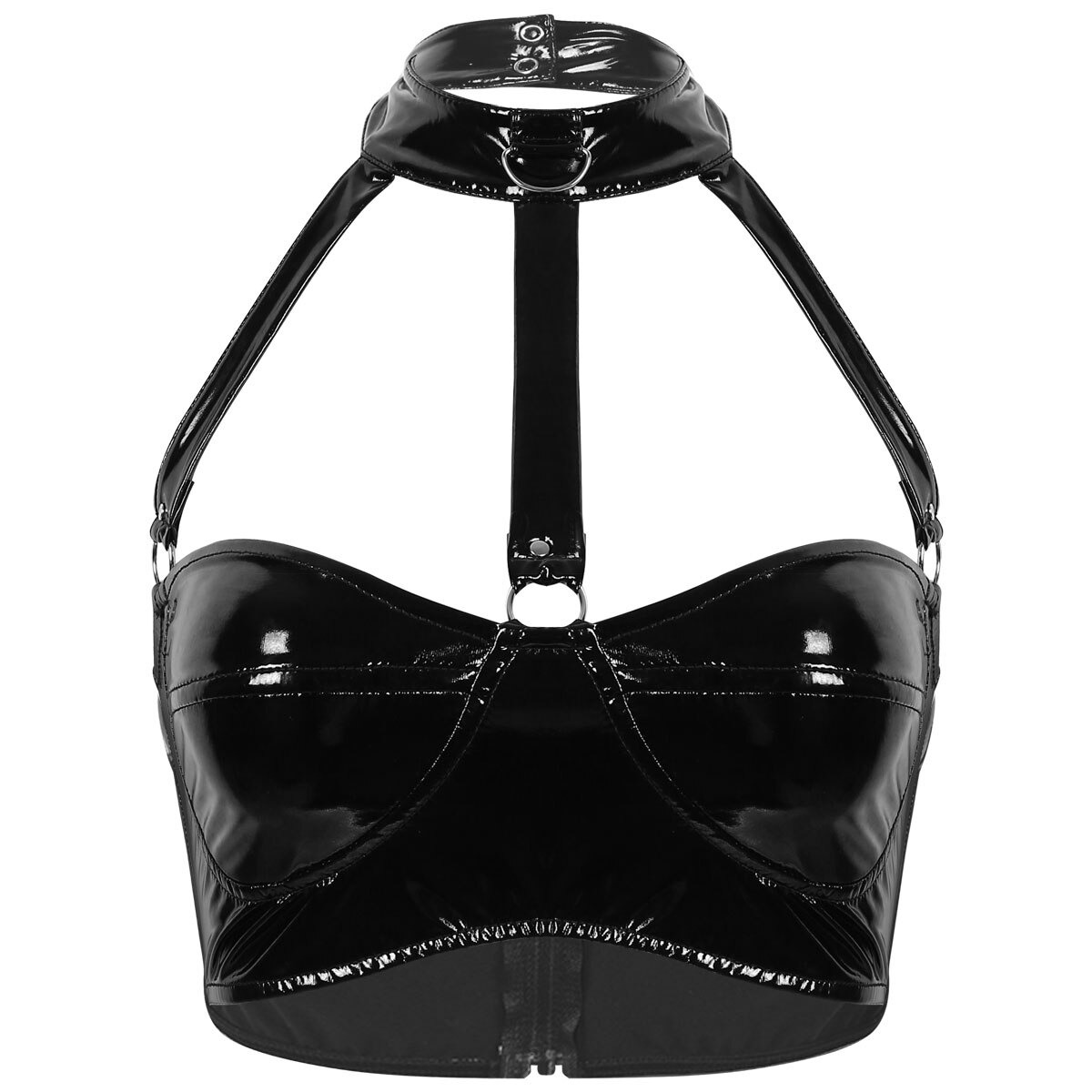 Wet Look Tanks Crop Top for Ladies / Strappy Front Backless Wire-free Bustier Bra Top - EVE's SECRETS