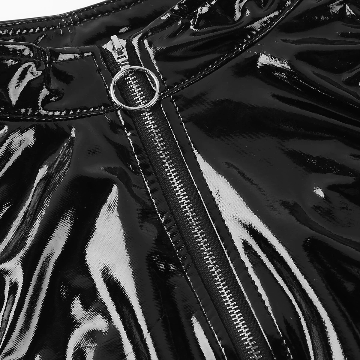Wetlook Sleeveless Top for Ladies / PU Leather Top Stand Collar on Zipper - EVE's SECRETS