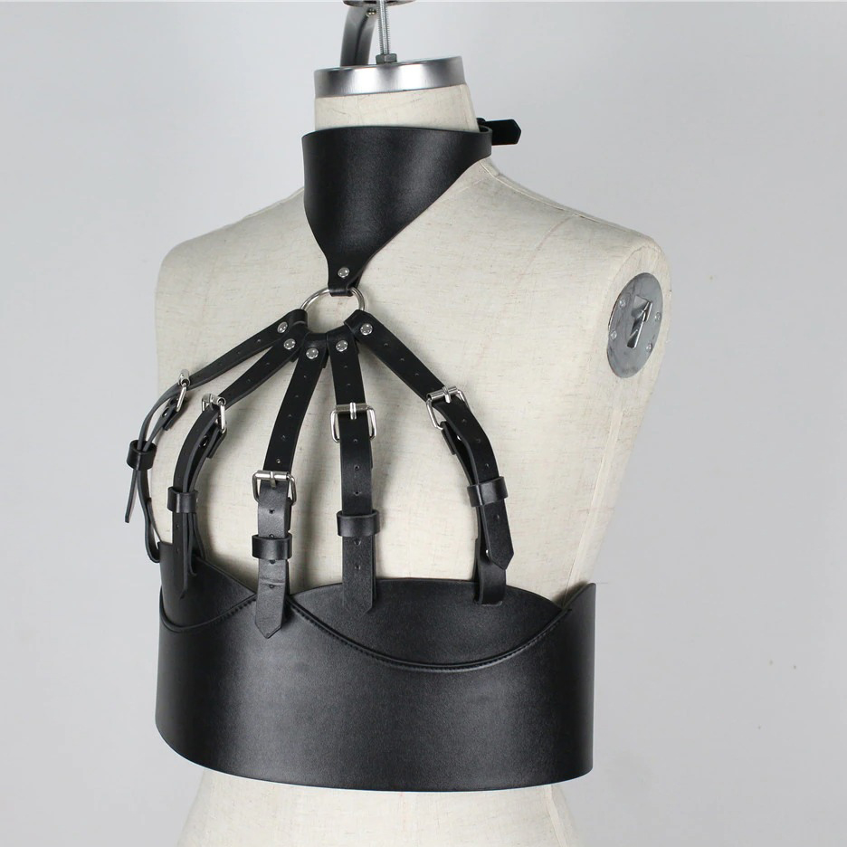 Wide Black Belts for Women / Sexy Bra Garter Belt / Gothic Body Bound Harness / Female Rave Outfits - EVE's SECRETS
