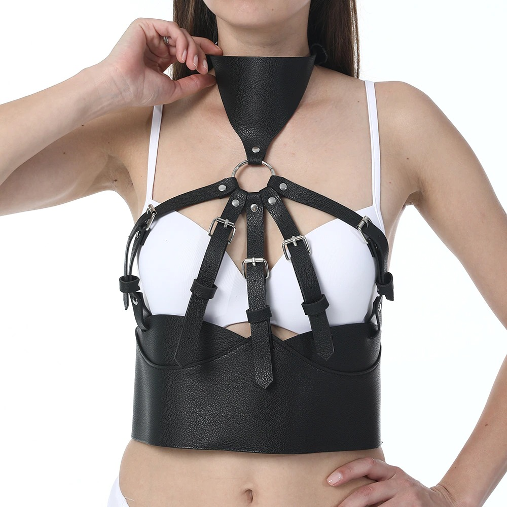 Wide Black Belts for Women / Sexy Bra Garter Belt / Gothic Body Bound Harness / Female Rave Outfits - EVE's SECRETS