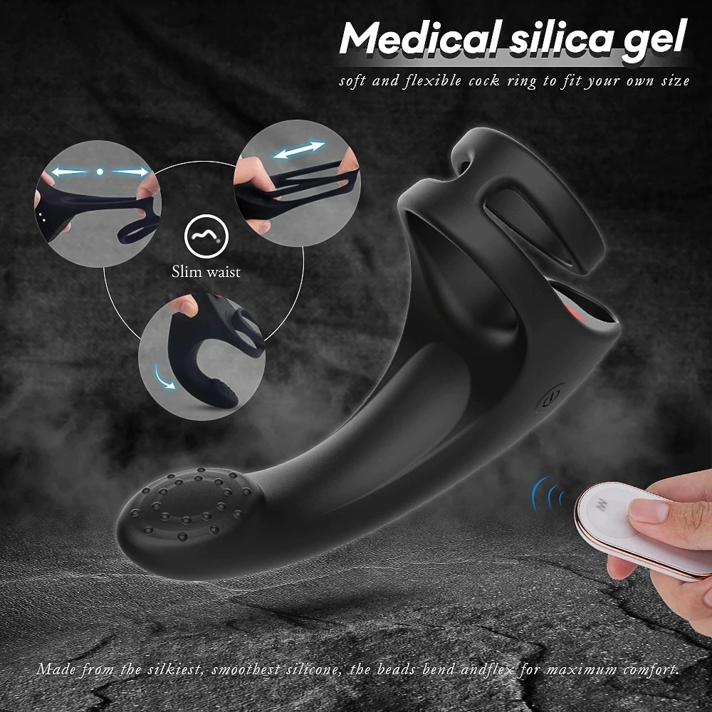 Wireless Remote Penis and Perineum Massager with Cоск Rings / G-Spot Vibrator / Prostate Stimulator - EVE's SECRETS