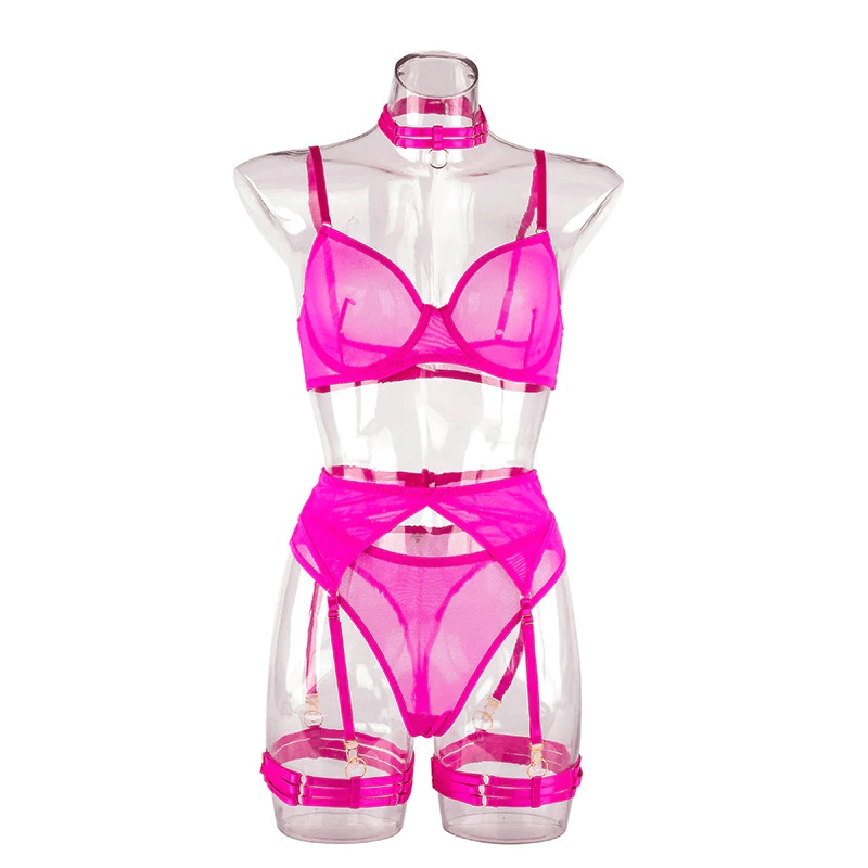 Women's 4 Pieces Transparent Erotic Underwear / Ladys Bra Garters Brief Sets Lingerie - EVE's SECRETS