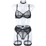 Woman's 3 Pieces Transparent Erotic Underwear / Ladys Bra Garters Brief Sets Lingerie - EVE's SECRETS
