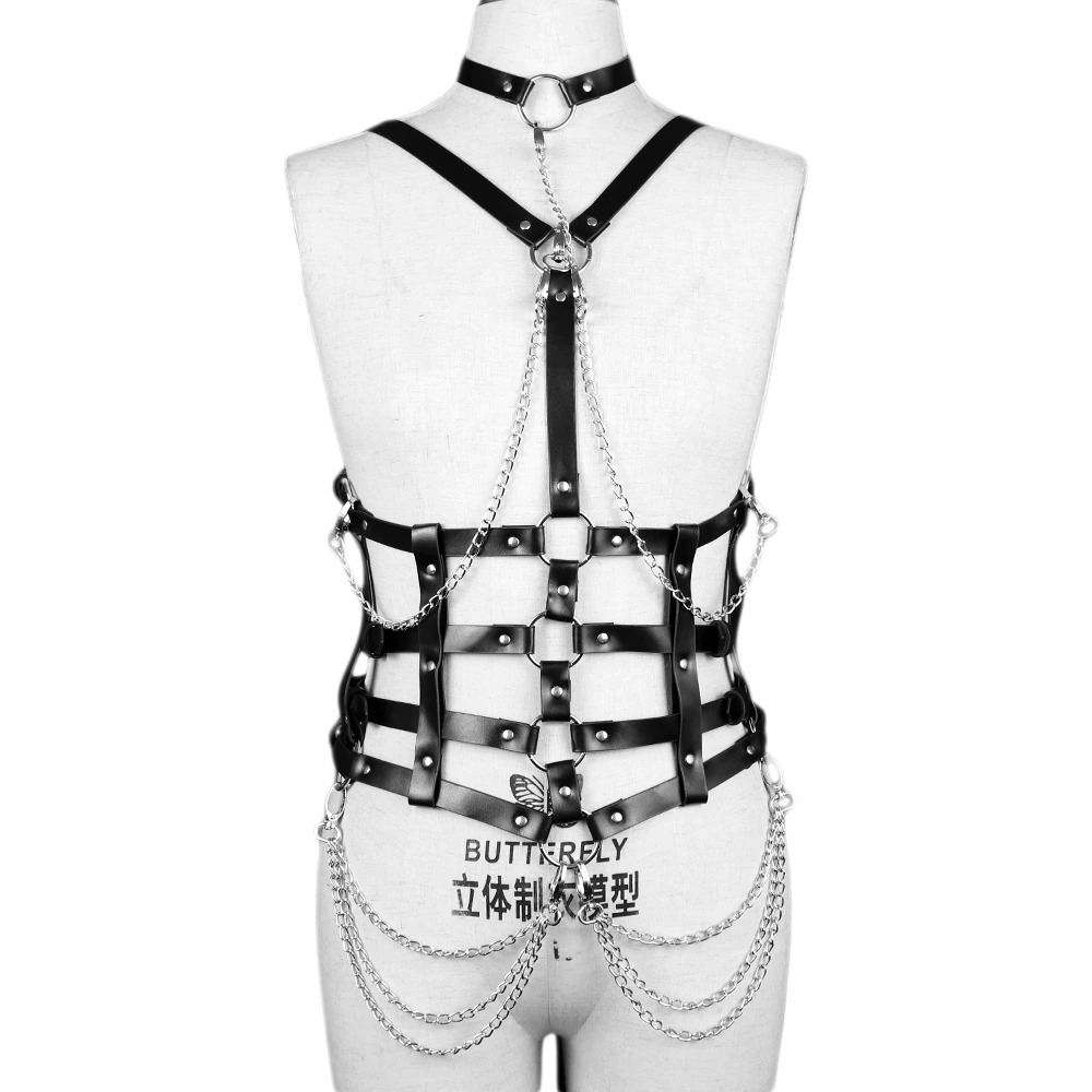 Women Adjustable Sexy Body Harness With Chains / BDSM Bondage PU Leather Chest Garter Suspenders - EVE's SECRETS