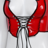 Women Fashion Lace-Up Patent Leather Sexy Crop Top / Wet Look Shiny Sleeveless Tank Top - EVE's SECRETS