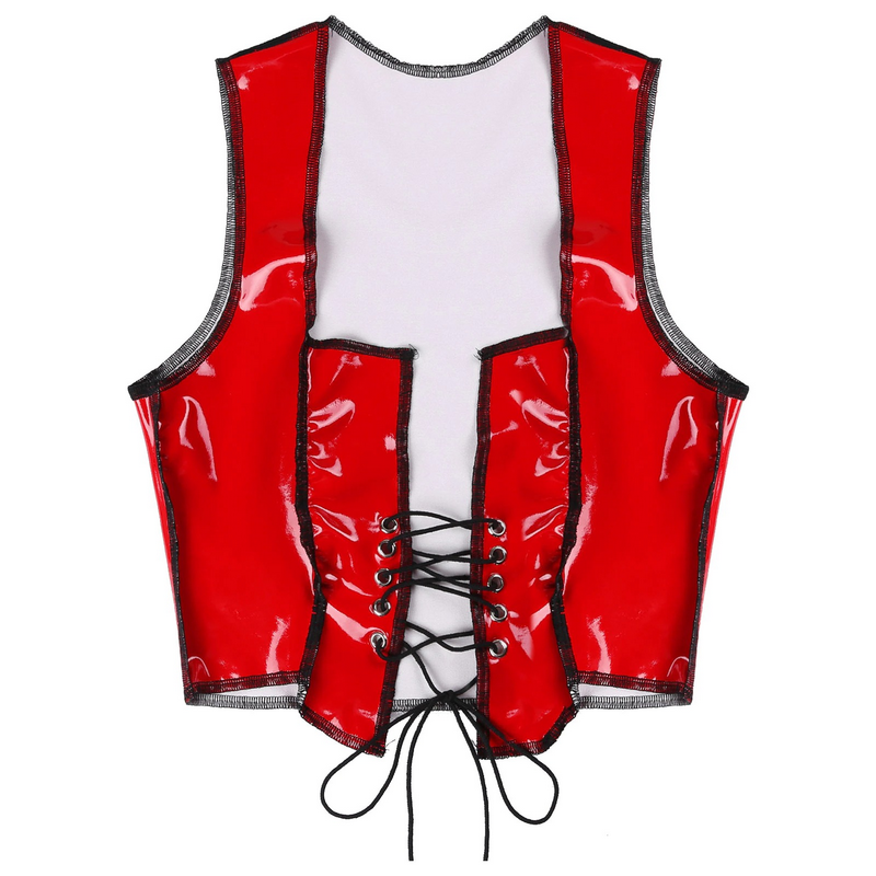 Women Fashion Lace-Up Patent Leather Sexy Crop Top / Wet Look Shiny Sleeveless Tank Top - EVE's SECRETS