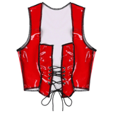 Modisches, sexy Crop-Top aus Lackleder mit Schnürung für Damen / glänzendes, ärmelloses Tanktop im Wet-Look