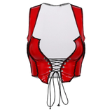 Women Fashion Lace-Up Patent Leather Sexy Crop Top / Wet Look Shiny Sleeveless Tank Top - EVE's SECRETS