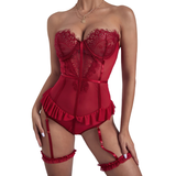 Women Lace Exotic Lingerie / Sexy Garters Ruffled Bodysuit / Elegant Bodies Outfits - EVE's SECRETS
