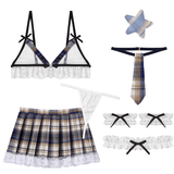 Women's Plaid Skirt and Sheer Bra with Accessories / Erotic Cosplay Set / Sexy Costume for Women - EVE's SECRETS