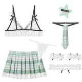 Women's Plaid Skirt and Sheer Bra with Accessories / Erotic Cosplay Set / Sexy Costume for Women - EVE's SECRETS