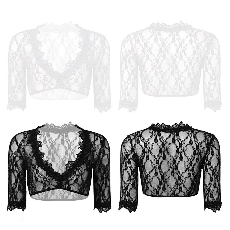 Women's Seamless Half Sleeve Lace Crop Top / Sheer Deep V-neck Short Tops / Sexy Outfits for Women - EVE's SECRETS