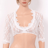 Women's Seamless Half Sleeve Lace Crop Top / Sheer Deep V-neck Short Tops / Sexy Outfits for Women - EVE's SECRETS
