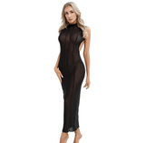 Sexy durchsichtiges Cocktail-Partykleid für Damen / rückenfreies, ärmelloses, figurbetontes langes Netzkleid