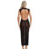 Women's Sexy See-Through Cocktail Party Dress / Backless Sleeveless Mesh Bodycon Long Dress - EVE's SECRETS