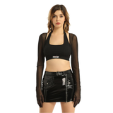 Women See-through Mesh Top / Sexy Transparent Top with Long Sleeve and Open Front - EVE's SECRETS