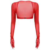 Women See-through Mesh Top / Sexy Transparent Top with Long Sleeve and Open Front - EVE's SECRETS