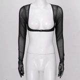 Women See-through Mesh Top / Sexy Transparent Top with Long Sleeve and Open Front - EVE's SECRETS