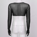 Women See-through Mesh Top / Sexy Transparent Top with Long Sleeve and Open Front - EVE's SECRETS