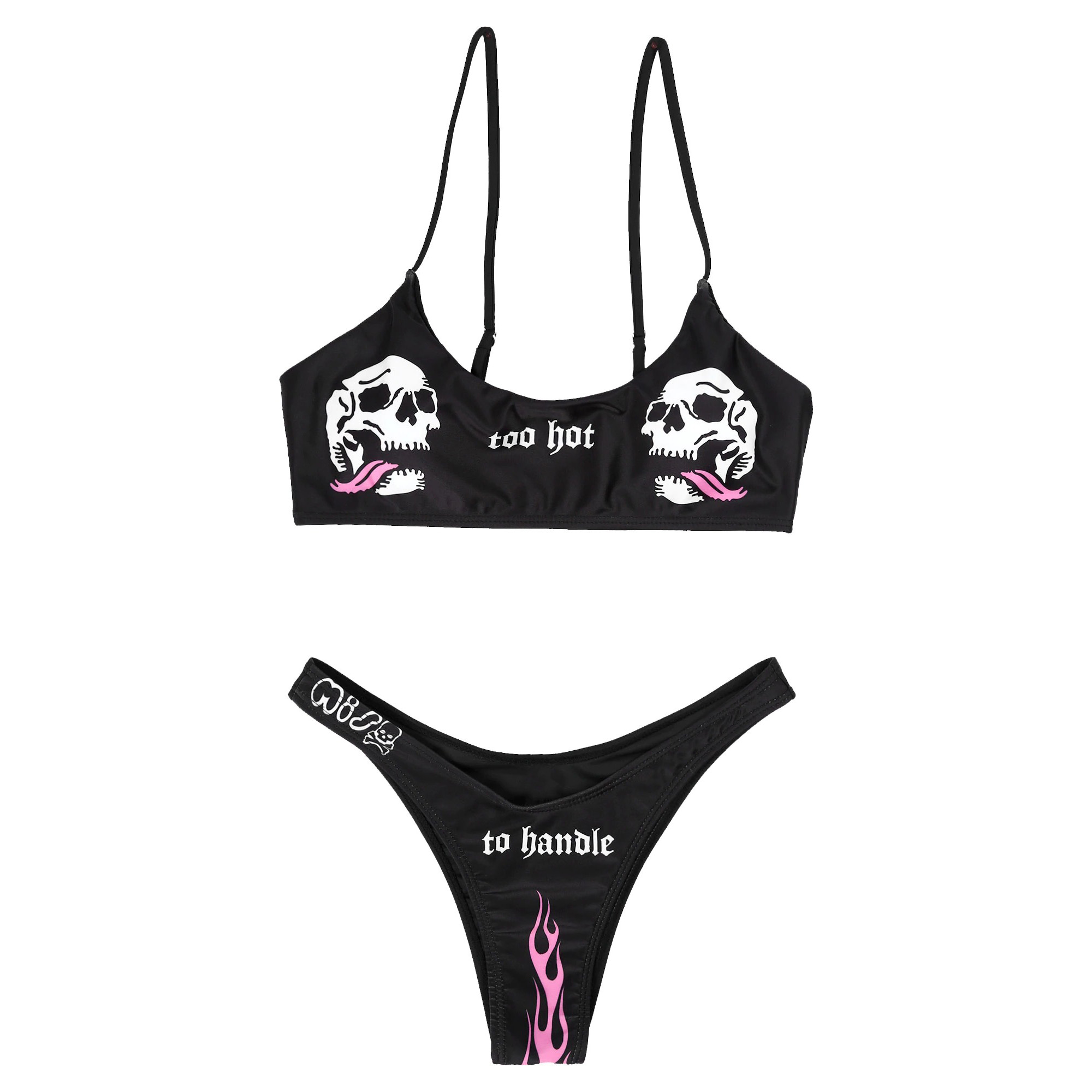Women Skull Printed Breast Pad Bra Top With Elastic Waistline Underwear / Two-Piece Bikini Suit - EVE's SECRETS